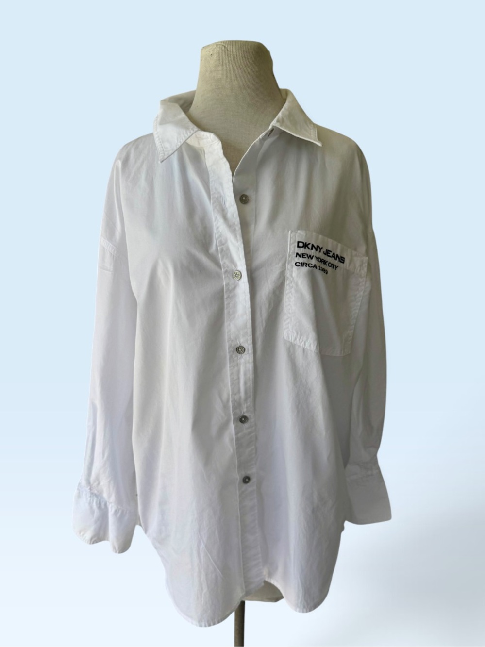 DKNY Jeans White Cotton Button Down Shirt Women's Sz XL Logo 1989 Tribute - Picture 2 of 7